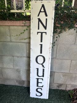 Antiques Vertical Metal Sign