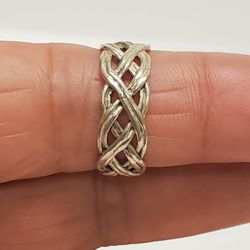 Vintage 925 Sterling Silver Rope Braid Twist Ring size 6