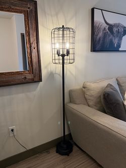 64” Industrial Black Metal Cage Floor Lamp – Great Condition