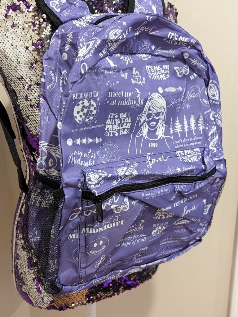 Taylor Swift Purple And White Backpack Book Bag 