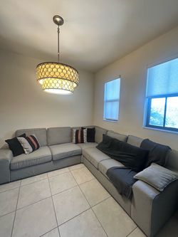 Gray Fabric L-Shaped Sectional Sofa