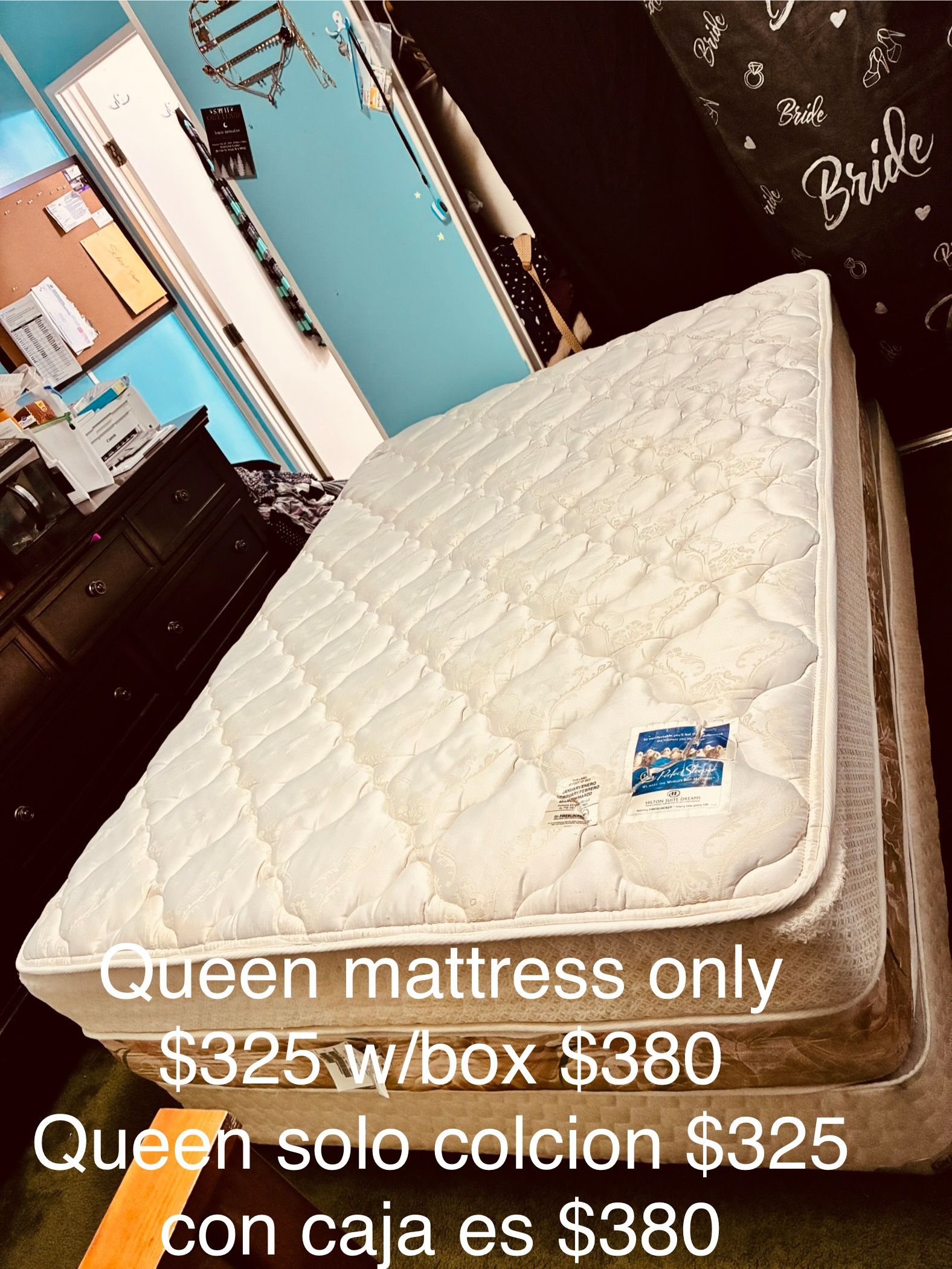 $325/$380-white queen Mattress and box springs. Just the mattress $325 mattress with boxspring $380 I purchase these from in Seattle and Tri Cities