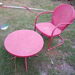 Old Metal Table And Chair.