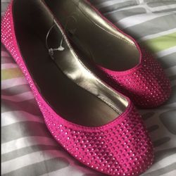 🎈NEW Sz 5.5 Fushia Rhinestone Flat Shoes SALE $10 🍀
