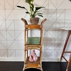 Vintage Rattan & Wicker Three-Tier Shelf / Plant Stand