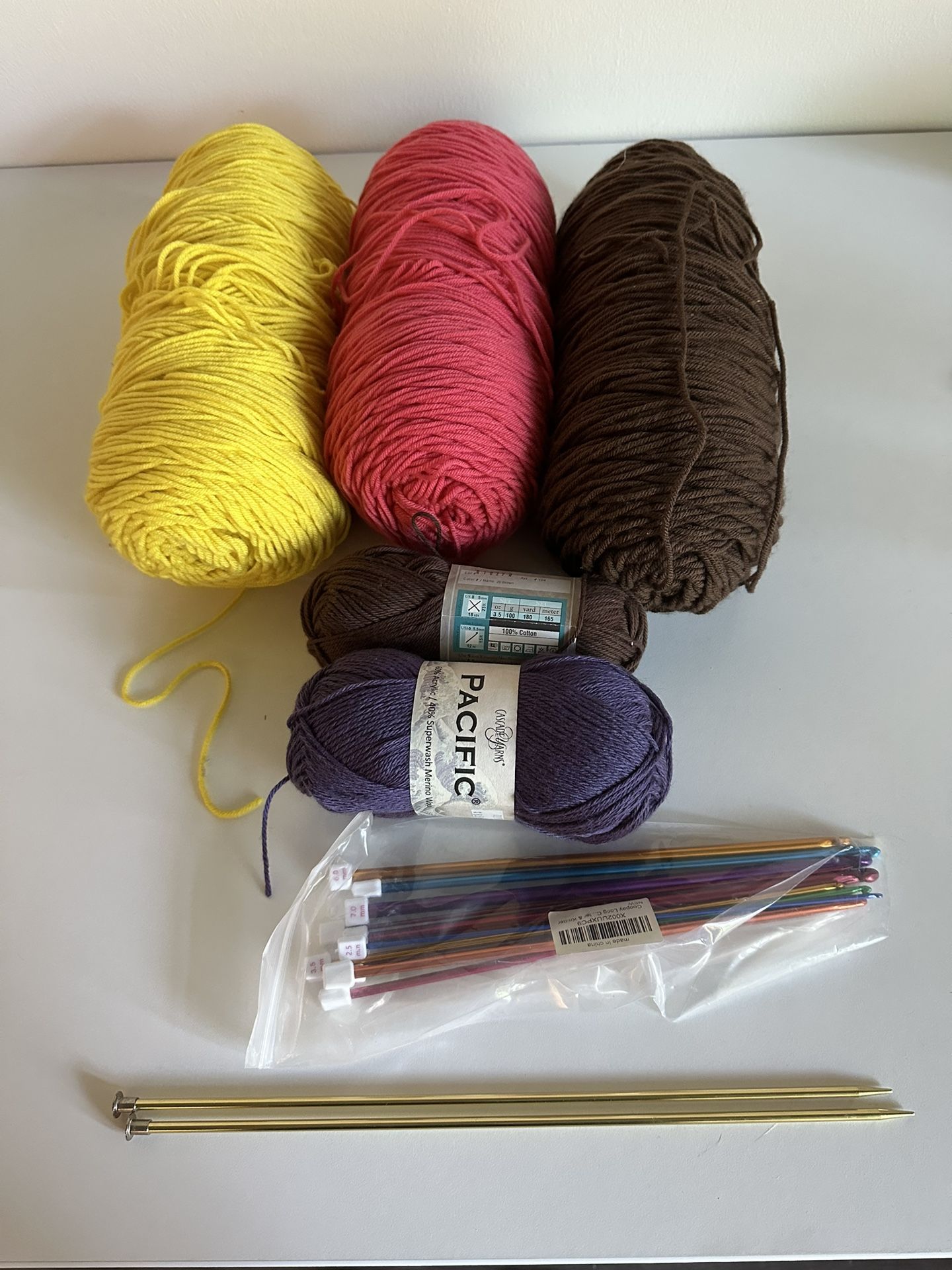 Various Knitting Needles + Multi-Color Yarns