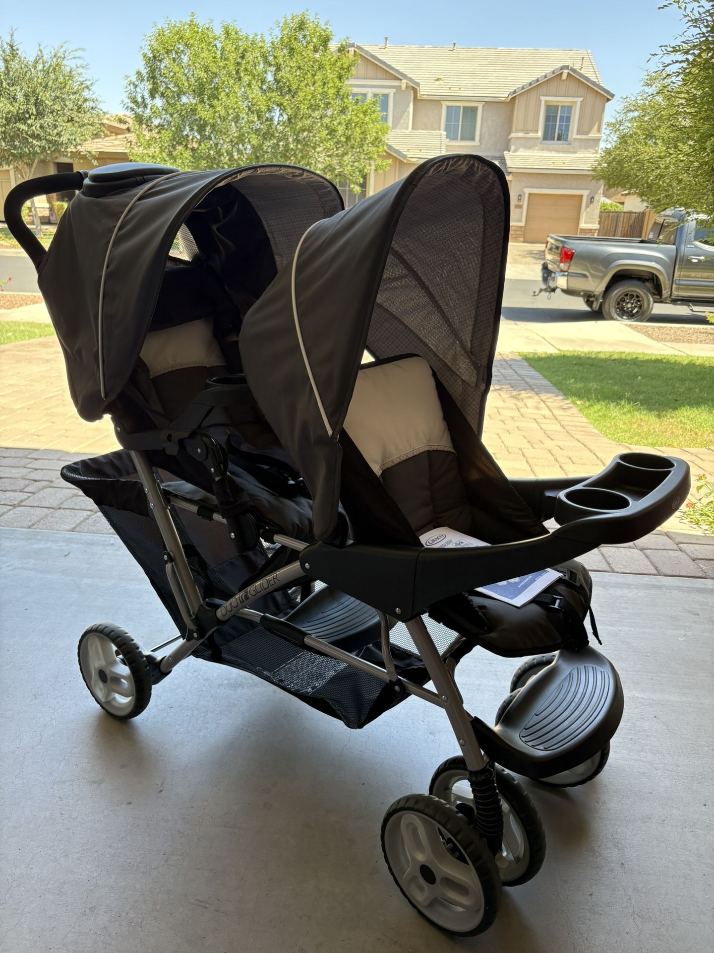 DuoGlider Double Stroller | Lightweight Double Stroller with Tandem Seating, Glacier