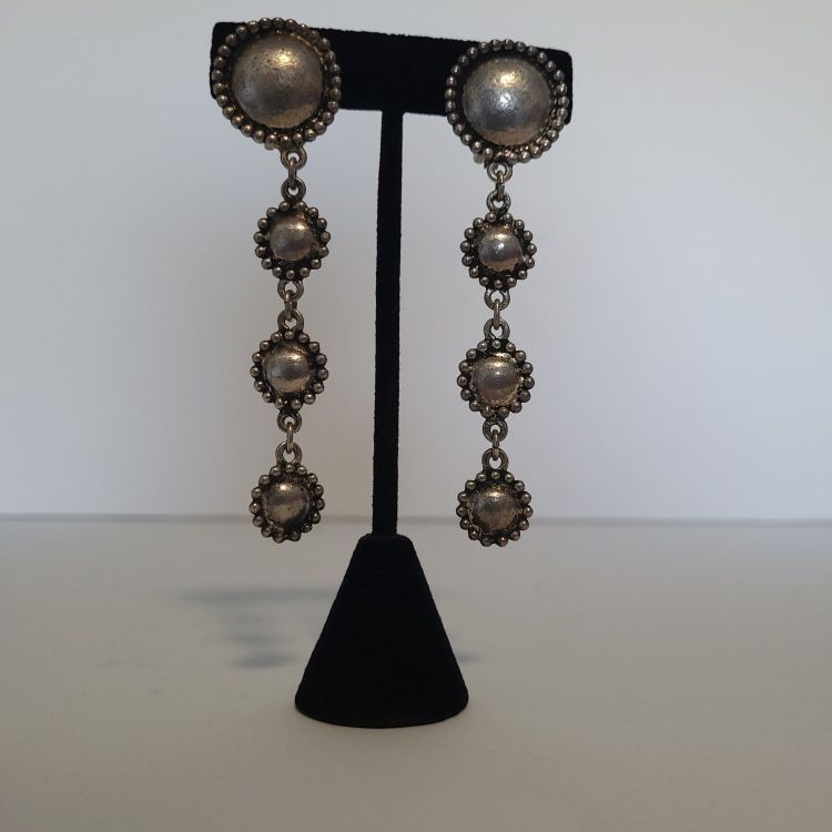 Vintage/ Anica Paris Earrings- Clip Drop Dangle- Silver Metal- 7/8