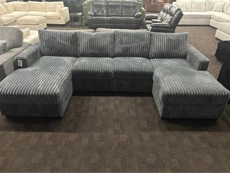 BLACK FRIDAY SALE! Thick slate gray sectional w/ double chaise 