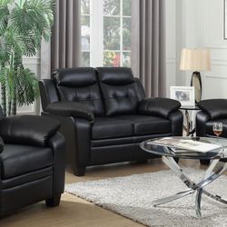 Brand New Black Loveseat In Breathable Leatherette Extra Plush Cushioned All The Way Around 