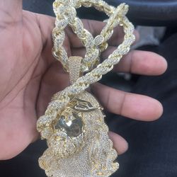 Moissanite Jesus Rope Pendant & Tennis chain