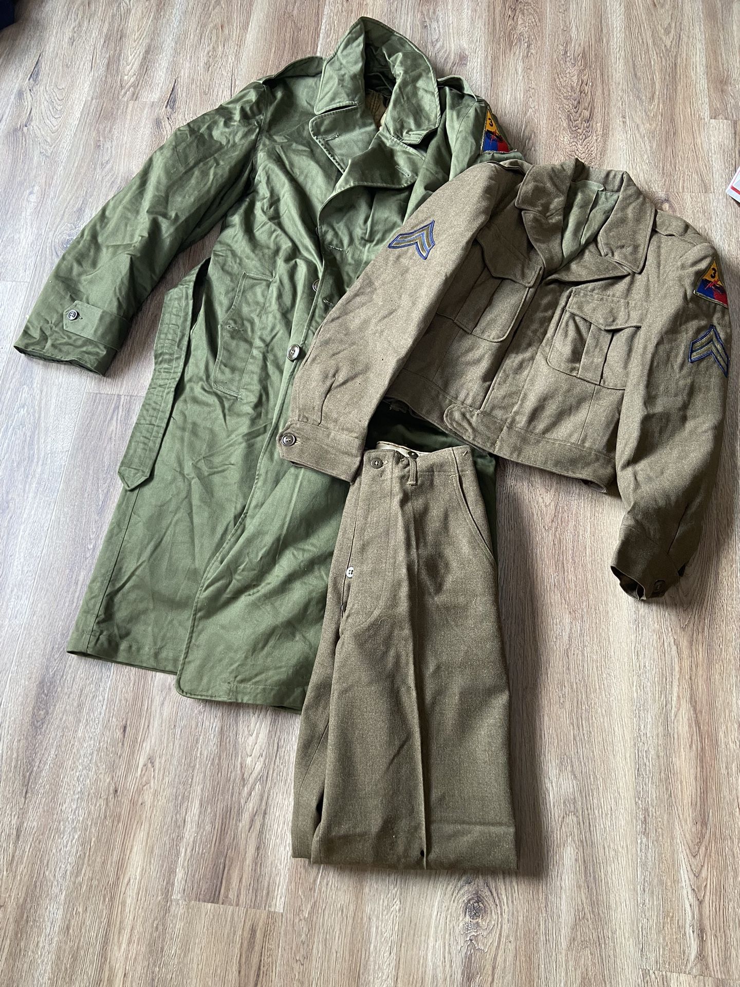 Post Ww2/ Korean War Era IKE Jacket Set, Pants, Trench Coat, Laundry Number! READ DESCRIPTION