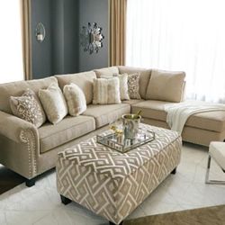 NEW Sofa Dovemont Fabric Sectional W Chaise and Pillows