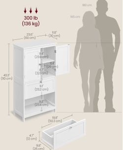 VASAGLE Bathroom Floor Cabinet w/ 2 Doors & Adjustable Shelves - Cloud White