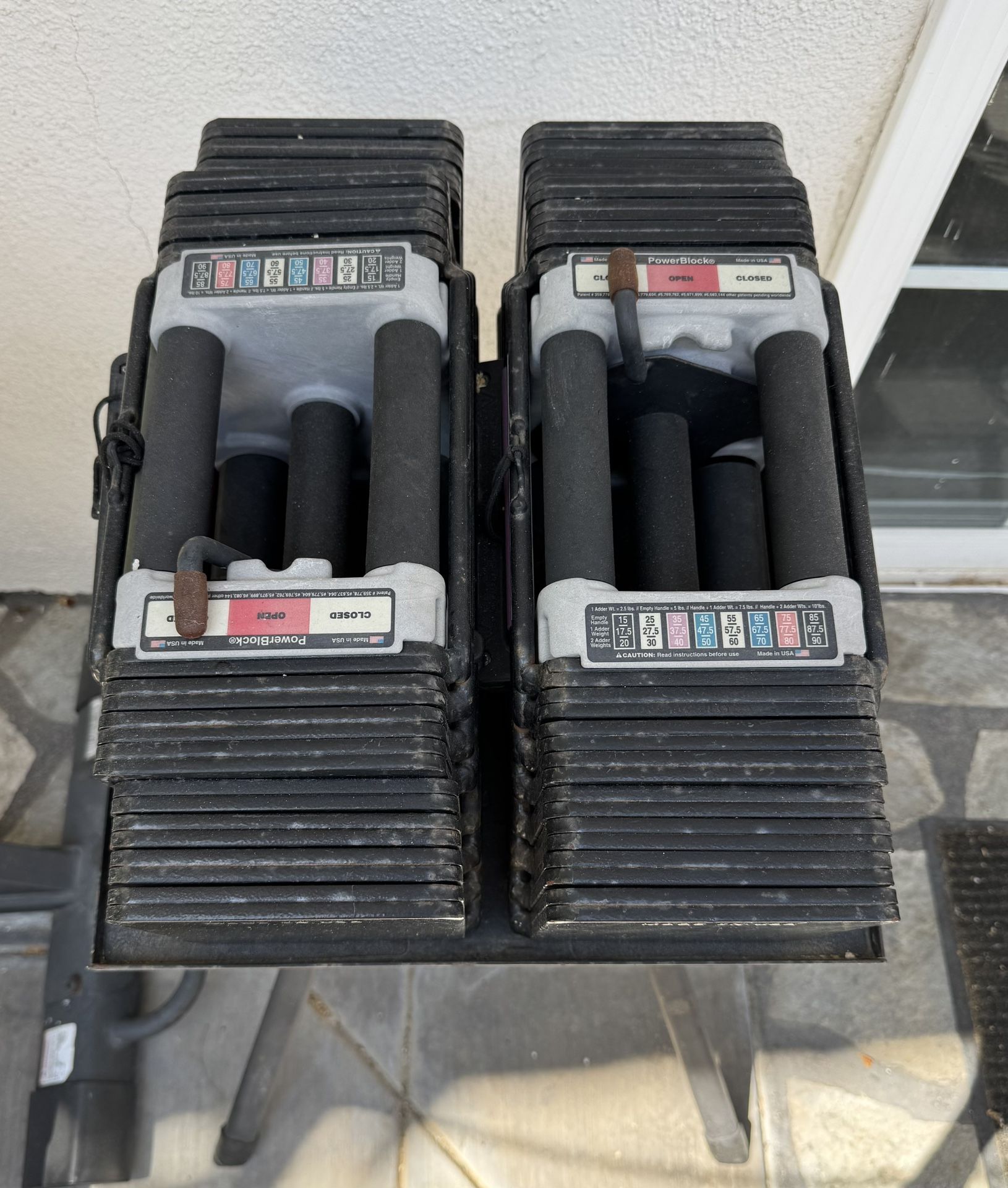 Powerblocke Adjustable dumbbells (15-90 lbs) + Stand