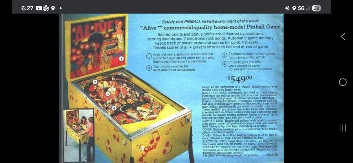 1978 Alive Pinball Machine 