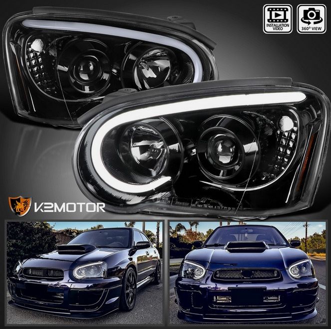 Jet Balck Fits 2004-2005 Subaru Impreza WRX LED Tube Projector Headlights Lamps