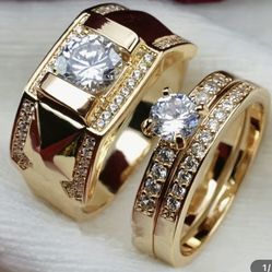 *VALENTINE SPECIAL* ❤️ 3 PC Couples Wedding Engagement Created White Sapphire Rings