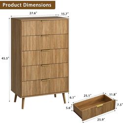 Brand New Mid Century Modern Fluted 5 Drawer Dresser(still In Box)