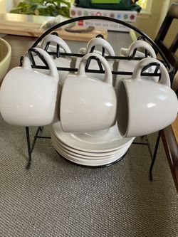 Espresso Cup And Saucer Set Of 6 With Stand