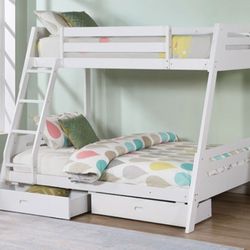 Brand New White Twin Over Full Bunk Bed w Trundle Drawers 