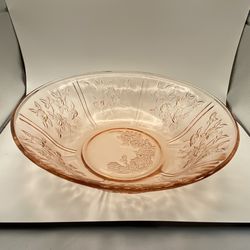 Big, Pink Depression Glass Bowl, Cabbage Rose Pattern