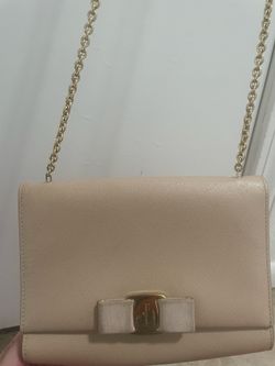 Salvatore Ferragamo Vara Ribbon Chain Crossbody Bag-Beige