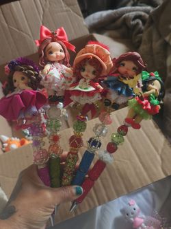 Handmade Doll-Topped Decorative Pens Set of 5