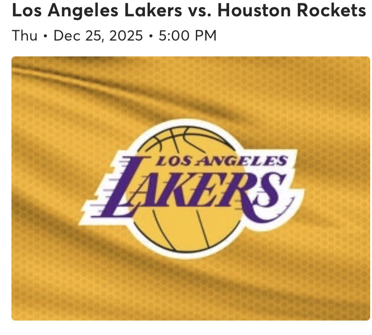 Los Angeles Lakers vs. Houston Rockets Lower Level 