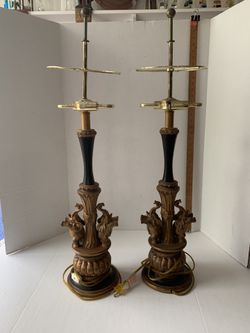 Very Tall Pair Of Table Lamps With Elephsnts