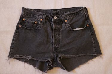 Levi's 501 Black Denim Cut Off Jean Shorts Women's Waist 30 Button Fly High Rise