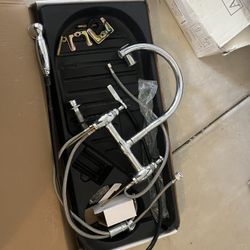 Free Faucet, Tile, Glass Shelves, Wallpaper 