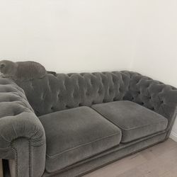 Gray Velvet Chesterfield Sofa for Sale