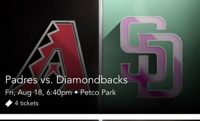 Padres vs DBACKS TONIGHT 6:40 -4 Tix $100
