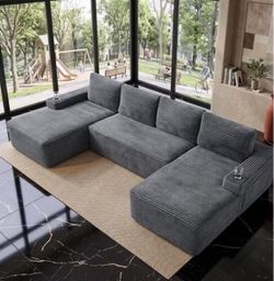 🚨134” Cloud Couch , Modular Sleeper Sofa with  Cup Holders, Free Combination, No Assembly N-27