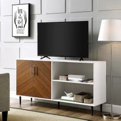 New Transitional Mid Century Modern Two-Tone Storage Console, TV Stand, Sideboard 