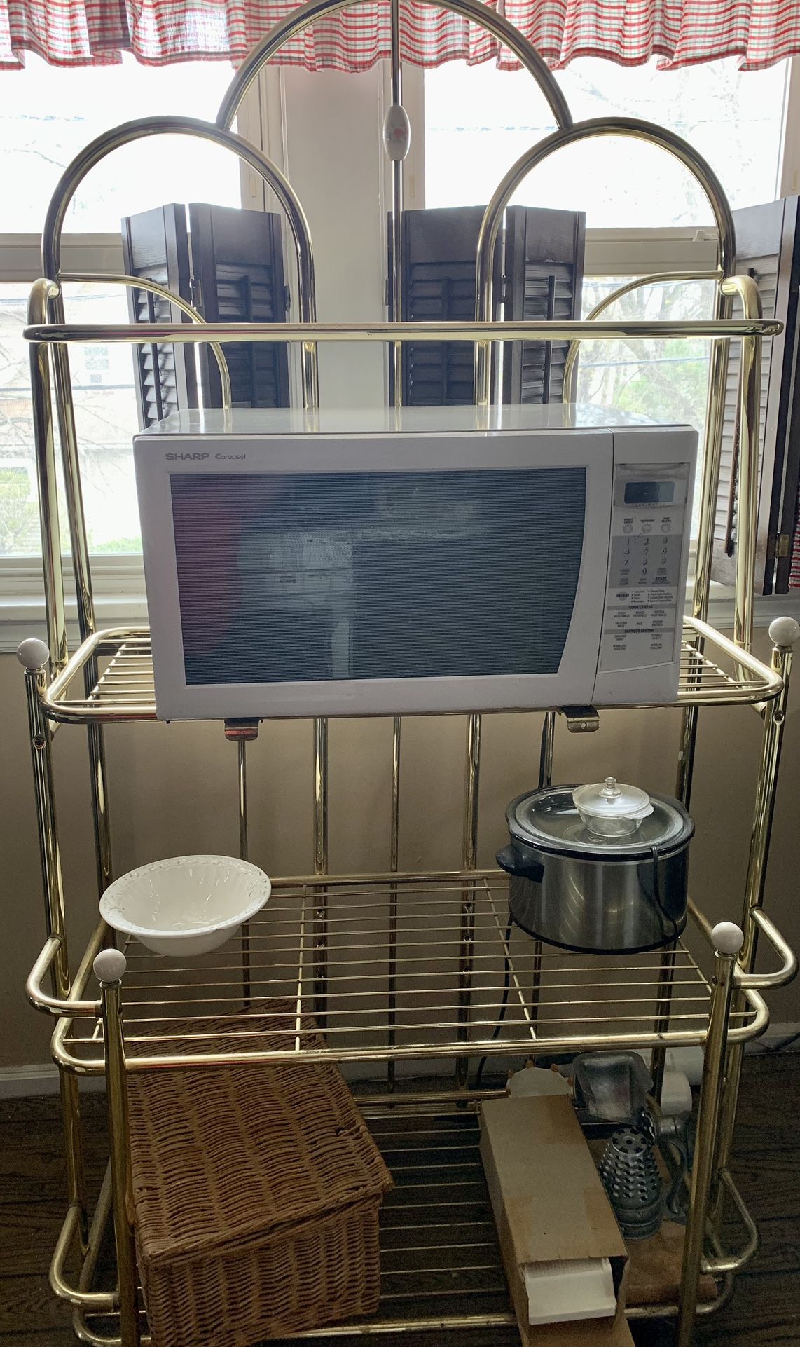 Large Gold Bakers Rack With Rose Accent
