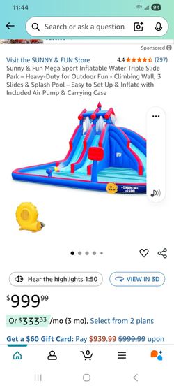 Mega Sport Inflatable Water Triple Slide Park – Heavy-Duty for Outdoor Fun - Climbing Wall, 3 Slides & Splash Pool – Easy to Set Up & Inflate