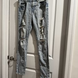 PacSun Ripped Light Blue Stacked in Skinny Jeans size 31x32