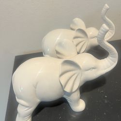 Ceramic White Elephant Figurines  2 