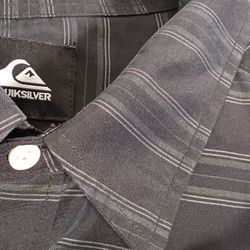 XXL 2XL QuikSilver Men's Shirt Button up Collared Black Pinstripe Short Sleeve 