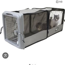 Gray Cat Carrier  With Black Straps