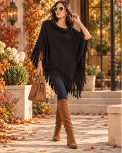 Trina Turk Black 100% Cotton Poncho OS