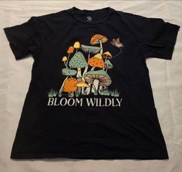 Black shirt with mushroom designs