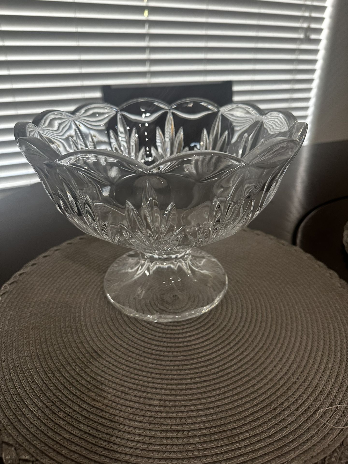 Vintage Crystal Pedestal Bowl with Scalloped Edge