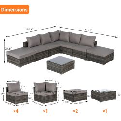 8 Pieces Outdoor Patio Sectional Sofa Couch,Wicker Furniture Conversation Sets with Washable Cushions & Glass Coffee Table for Garden, Poolside, Backy