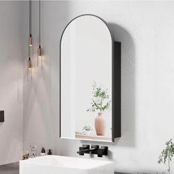 Arched Medicine Cabinet with Mirror, Arched Mirror Cabinet for Bathroom,Black Metal Edge 16*32”