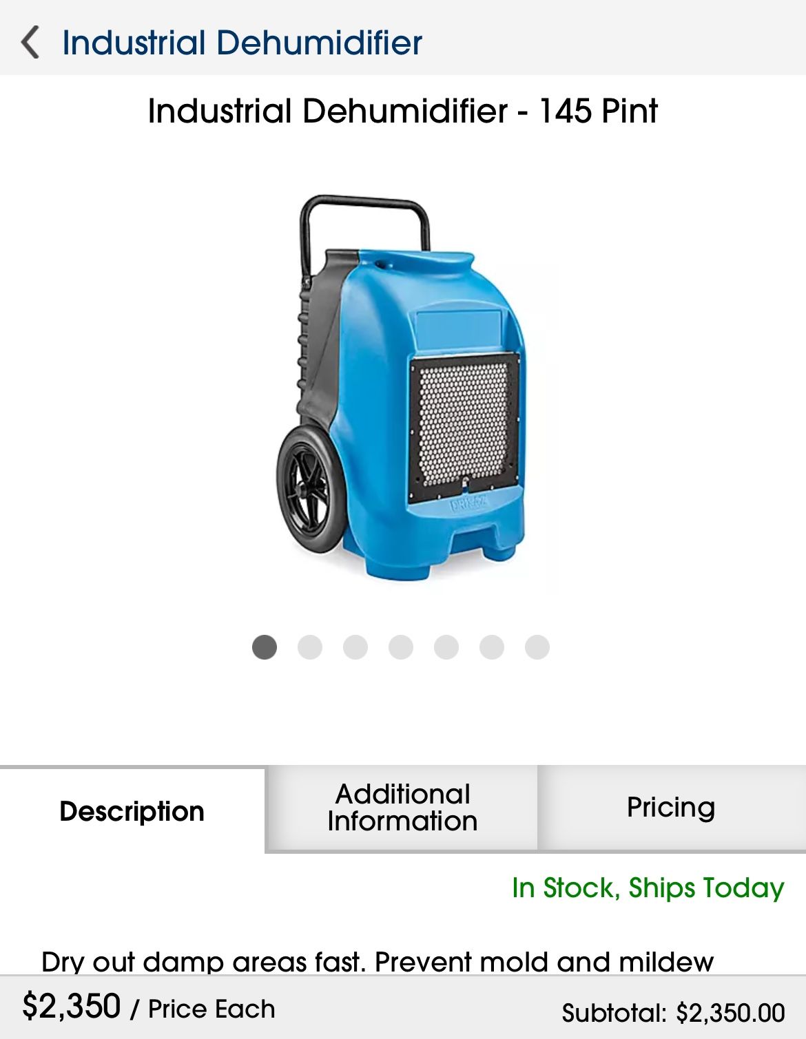 Industrial Dehumidifier - 145 Pint H-10029 - Uline