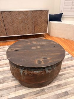 Rustic Wood Drum Coffee Table