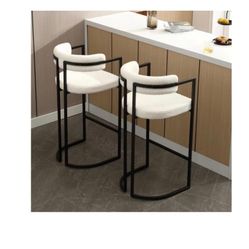 White Barrel Dining Chairs Set of 2, Modern Upholstered Sherpa Dining Room Chairs with Armrests Black(DD21)only Two Available (Firm Price )